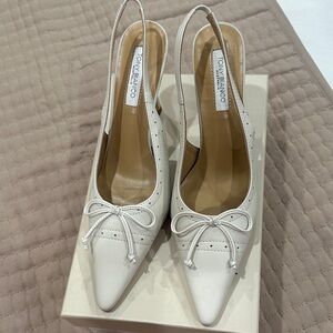 Tony Bianco Cream Pointed-Toe Slingback Pumps with Bow